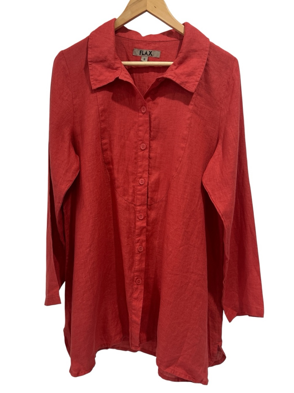 NWOT Flax LInen Button Up Long Sleeve Tunic Top Jacket in Coral - Size Small